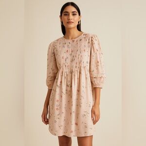 Madewell Floral Pleated Cotton Mini Dress Blush Pink Boho Romantic Cottagecore
